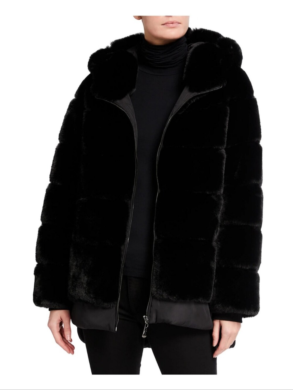 Belle Fare Faux Fur Hooded Coat Black Size XL